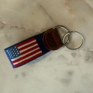 Smathers & Brothers American Flag Keychain Key Fob with Leather Accent